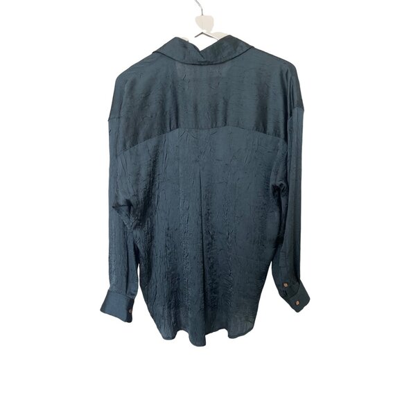 Zara Textured Satin Crinkled Look Button-Up Blouse - Picture 3 of 6